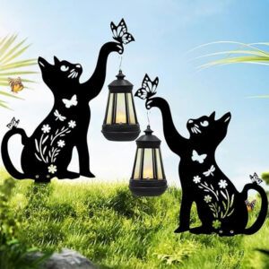 Estaca Lámpara Solar Decorativa Para Jardin – Modelo “Dos Gato Calado”
