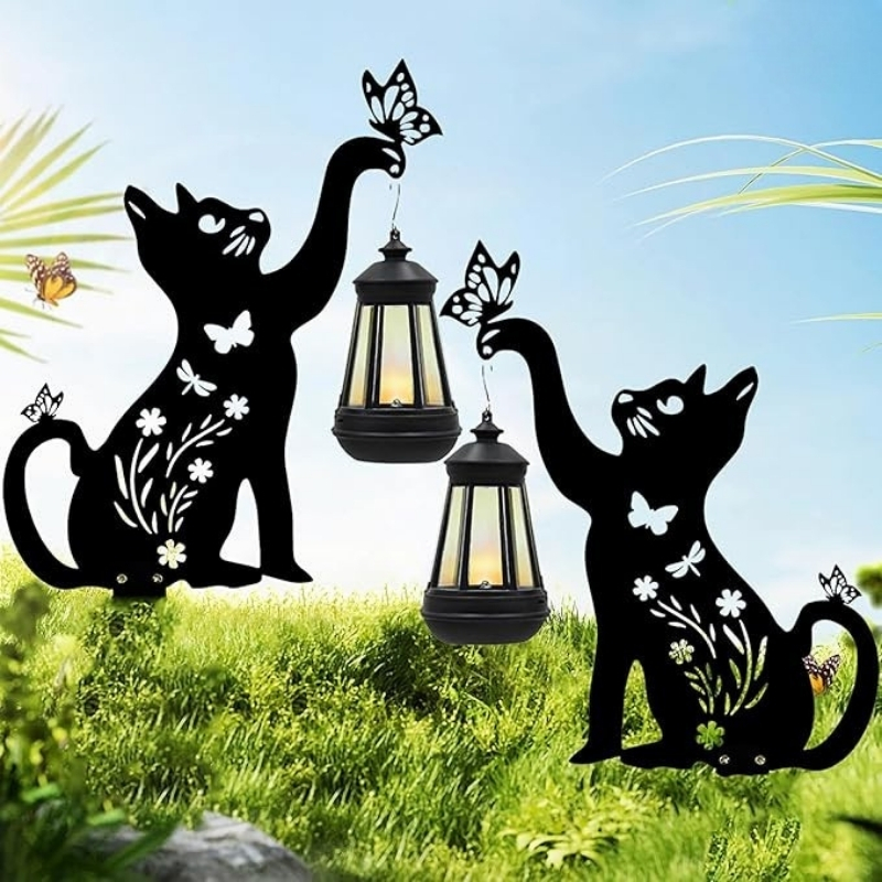 Estaca Lámpara Solar Decorativa Para Jardin – Modelo “Dos Gato Calado”