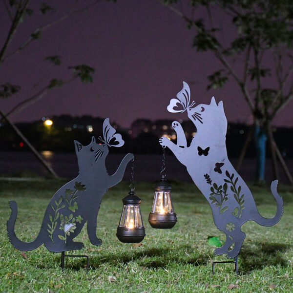 Estaca Luz Solar Decorativa Exterior - Modelo “Dos Gato Linterna”