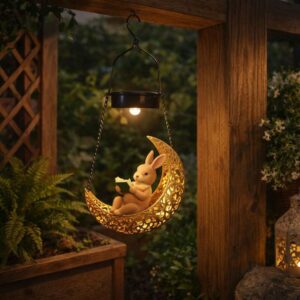 Colgante Solar Decorativo - Modelo "Conejo leyendo en la luna"