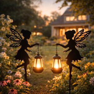 Estaca solar exterior - Modelo "Hadas con farol colgante" x2