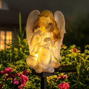 Estatua Lámpara Solar Decorativa Para Jardín – “Ángel Maternal”