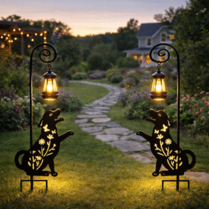 Estaca Luz Solar Decorativo Para Jardin Exterior - Modelo "Perros Calado" Set x 2